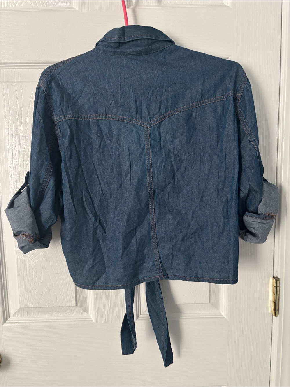 Women’s Blue Denim Tie-Front Button-Up Shirt - Picture 2 of 2